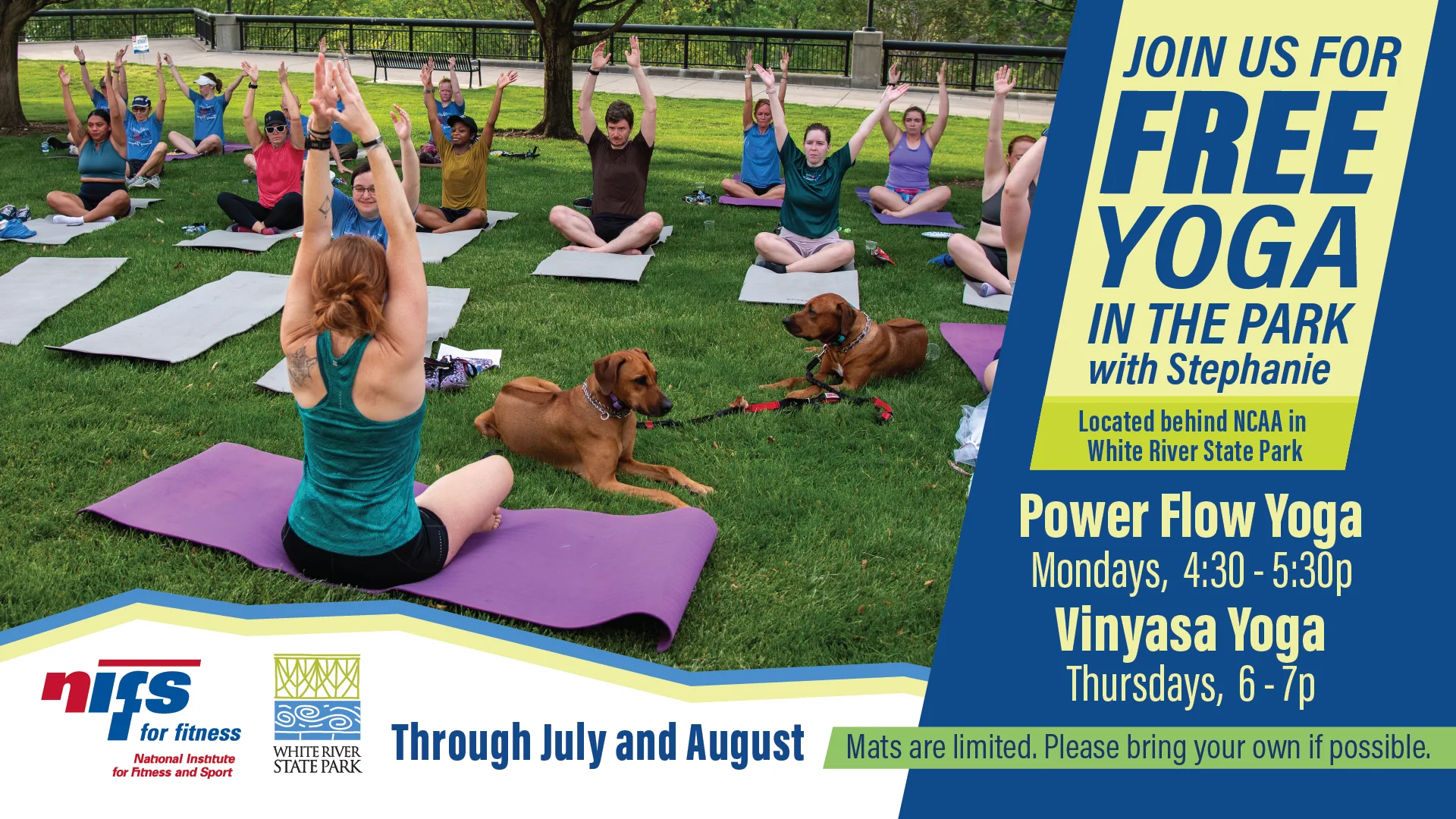 Free yoga classes in the park every Monday and Thursday